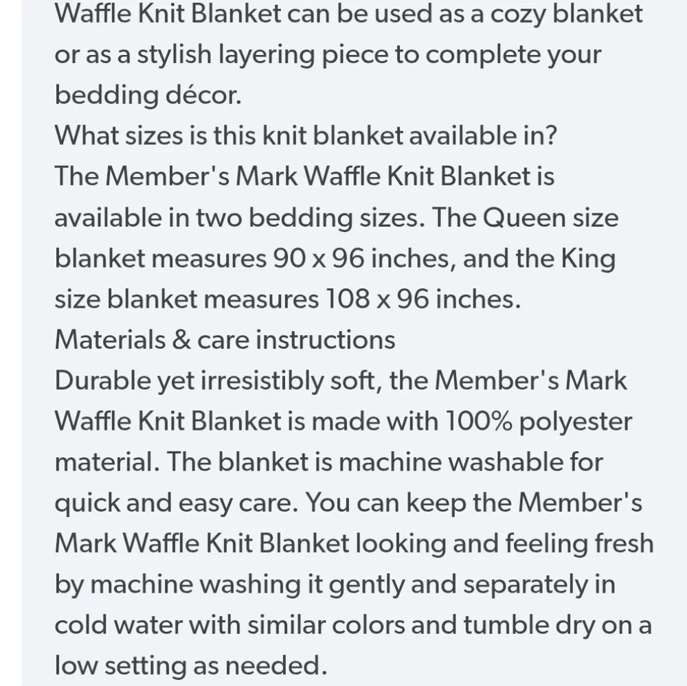 Member’s Mark Hotel Waffle Knit King Size White Blanket Coverlet Bedspread NWT